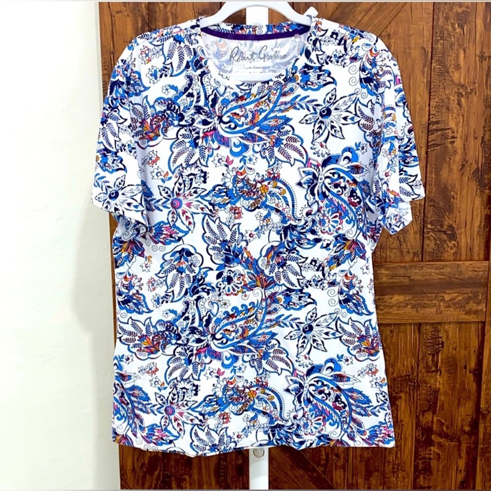 Robert Graham Paisley colorful abstract print short sleeve tee shirt size large